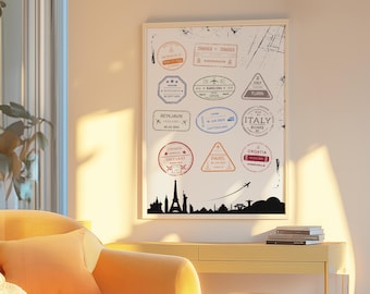 Impresión de sellos de viaje personalizados, arte de destino personalizado