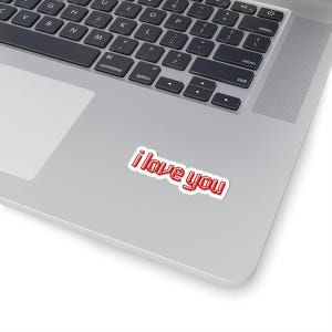 I Love You Vinyl Sticker: Retro Red Text, Romantic Laptop Decor