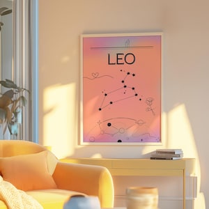 Leo Zodiac Constellation, Astrology Print, Star Sign Art, Celestial Horoscope Wall Decor for Leo Birthdays, Horoscope Gift, Digital Poster