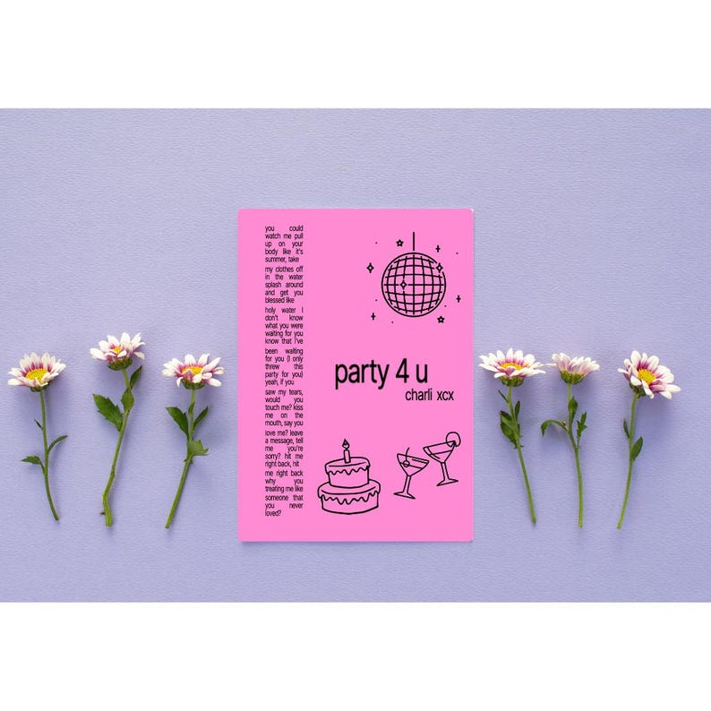 Party 4 U Poster | Charli XCX Lyric Art Print | Brat Font Typography ...