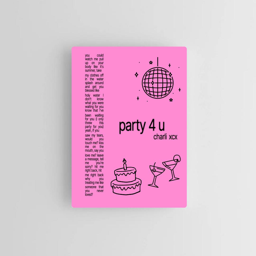 Party 4 U Poster | Charli XCX Lyric Art Print | Brat Font Typography ...