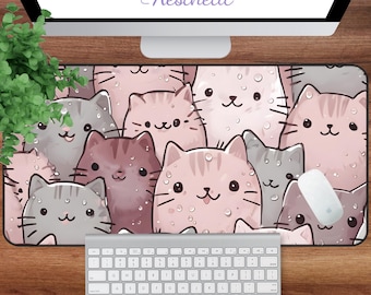 かわいい子猫が描かれたかわいい猫のデスクマット、デスクオーガナイザー、プレイマット、デスクマット、プレースマット、PCアクセサリー、カスタムマウスパッド、ドーパミンデコレーション