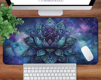 Galaxy Lotus Desk Mat | Cosmic Mandala Mousepad, Blue Purple Desk Mat, Desk Organizer, Playmat, Deskmat, Placemat, PC Accessories, Custom