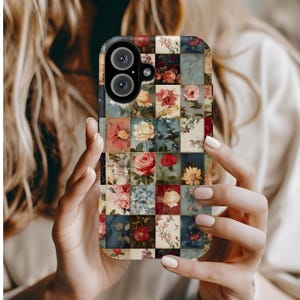 Vintage Floral Quilt Collage Phone Case, Aesthetic Phone Case, iPhone 16 15 14 13 12 Pro Max Plus, Google Pixel Pro XL 8 9, Tough Phone Case