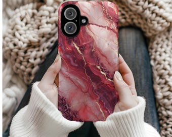 Burgundy Marble Phone Case | Cute Red Geode Aesthetic iPhone 17 16 15 14 13 12 Pro Max Plus, Google Pixel Pro XL 8 9, Tough Phone Case