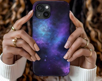 Galaxy Phone Case, Cute Purple Celestial Design, Aesthetic iPhone 17 16 15 14 13 12 Pro Max Plus, Google Pixel Pro XL 9, Tough Phone Cases