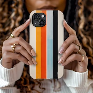 Retro Stripes Phone Case, Aesthetic Phone Case, Minimalist, iPhone 16 15 14 13 12 Pro Max Plus, Google Pixel Pro XL 8 9, Tough Phone Cases