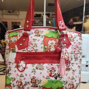 Scented Option! Strawberry Shortcake, Pink Cotton, Red Vinyl Domed Handbag, Purse, Shoulder Bag, Purse, 80's Cartoon, SewAdrienneY