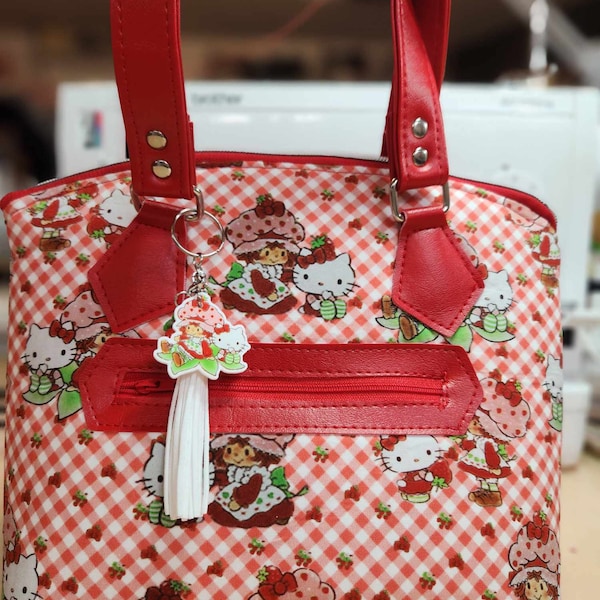 Scented Option! Strawberry Shortcake, Hello Kitty, Red Gingham, Domed Handbag, Shoulder Bag, Custom Handbag, Purse, 80's Cartoon