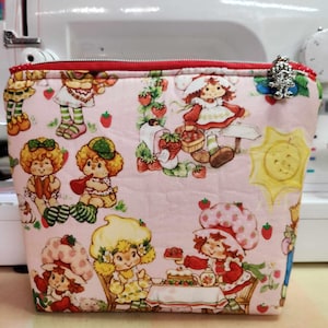 Strawberry Shortcake & Friends, Squared Zipper Pouch, Three Sizes, 80's, Nostalgia, Cartoon, Rag doll, SewAdrienneY