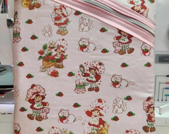Strawberry Shortcake and Custard, Diagonal Zippered Pouch, E-Readers, Tablets, iPads, 80's, Nostalgia, SewAdrienneY