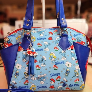 Amis Schtroumpfs, sac à main, sac à main, sac à bandoulière, années 80, dessin animé, couture, AdrienneY, réalisation sur commande