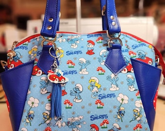 Smurf Friends, Purse, Handbag, Shoulder Bag, 80's, Cartoon, SewAdrienneY, Made to Order