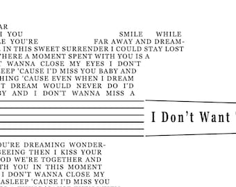 Guitar Lyrics - I Don't Want To Miss A Thing - SVG PNG JPEG (Digital File)