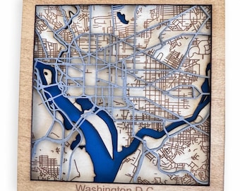 Washington D.C. - Mapa cortado con láser - Diseño 3D por capas (archivo digital)