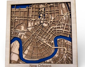 Mapa de Nueva Orleans en capas - Corte láser - Diseño 3D en capas (Archivo digital)