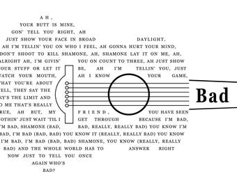 Guitar Lyrics -Bad - SVG PNG JPEG (Digital File)