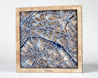 París - Francia - Mapa por capas - Mapa cortado con láser - Diseño 3D por capas (Archivo digital)