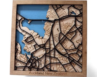 Auckland, Nueva Zelanda - Mapa cortado con láser - Diseño 3D en capas (archivo digital)