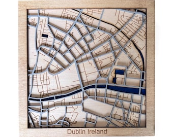 Dublín, Irlanda - Mapa cortado con láser - Diseño 3D en capas (archivo digital)