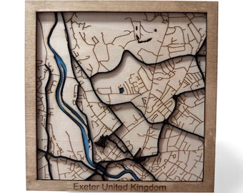 Exeter, Reino Unido - Mapa cortado con láser - Mapa 3D - SVG - Lightburn - DXF - PDF (Archivo digital)