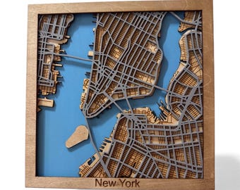 Nueva York - Mapa cortado con láser - Mapa 3D - SVG - Lightburn (Archivo digital)