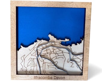 Ilfracombe Devon - Mapa cortado con láser - Diseño 3D en capas (Archivo digital)