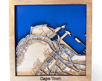 Mapa en capas de Ciudad del Cabo - Mapa cortado con láser - Diseño en capas 3D (Archivo digital)