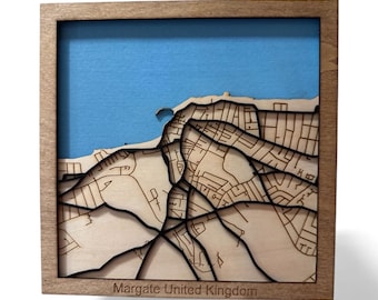 Margate, Reino Unido - Mapa cortado con láser - Mapa 3D - SVG - Lightburn - DXF - PDF (Archivo digital)