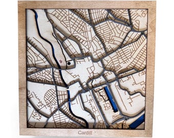 Mapa en capas de Cardiff, Reino Unido - Mapa cortado con láser - Diseño en capas 3D (archivo digital)