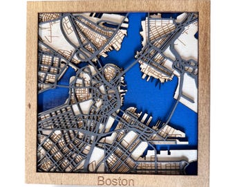 Mapa de Boston en capas - Mapa cortado con láser - Diseño en capas 3D (Archivo digital)