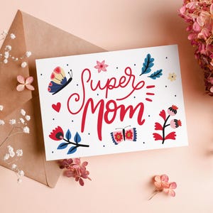 Biglietto per la festa della mamma, regalo per la festa della mamma, fiori, farfalle, regali per la mamma, idea regalo, regali dell'ultimo minuto, stampa di biglietti, cuore