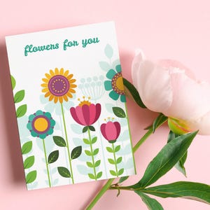 colorful flowers, birthday card, print cards, printing cards, greeting card, folding card, fold card, greeting cards with flowers, greetings