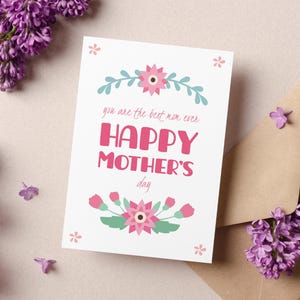 Biglietto per la festa della mamma, regalo per la festa della mamma, regali per la mamma, lettering, viticcio floreale, fiori, idea regalo, regali dell'ultimo minuto, biglietti pieghevoli