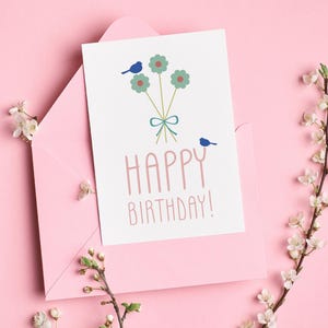 Ramo de cumpleaños, descarga PDF, tarjeta de feliz cumpleaños, tarjetas de cumpleaños, tarjeta de cumpleaños para imprimir, tarjetas plegables, flores de cumpleaños
