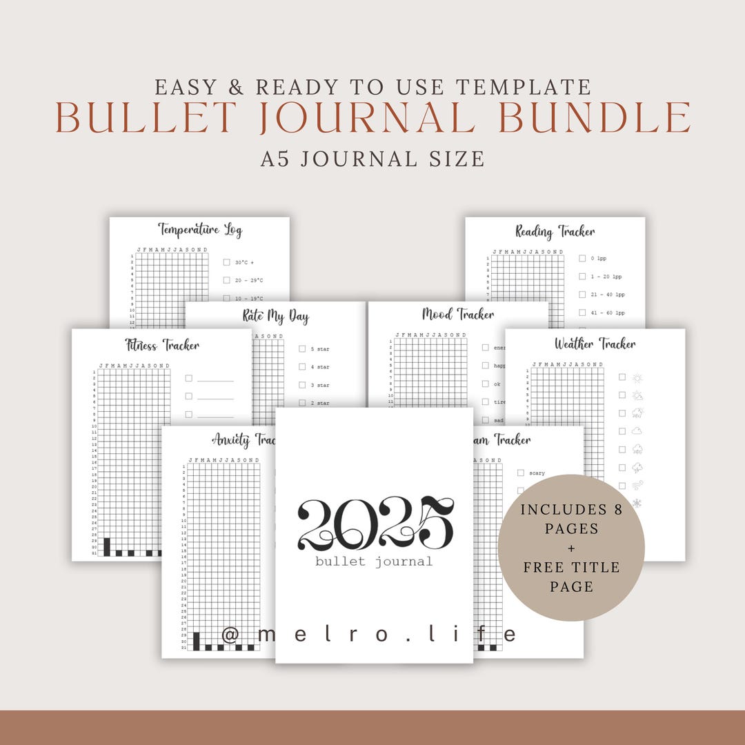 Printable Digital Bullet Journal Bundle Templates | Monthly Planner ...