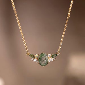 Collier en or agate mousse, pendentif poire en argent sterling, pendentif en or agate mousse, bijoux vintage, bijoux minimalistes, cadeau pour elle, Noël