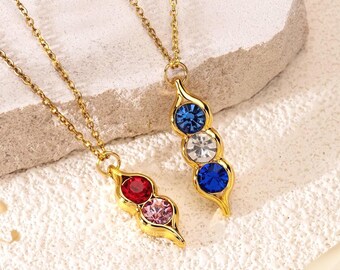 14k Gold Plated Personalized Peas In a Pod Birthstone Necklace,Family Shining Birthstone Necklace,Gifts For Grandma,Mom,Wife,Her