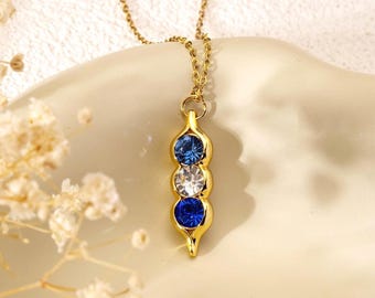 Collar "Tres Guisantes en una Vaina", collar personalizado con piedra de nacimiento familiar, joyería personalizada con piedra de nacimiento, regalo de cumpleaños, collar para madres, regalo para mamá
