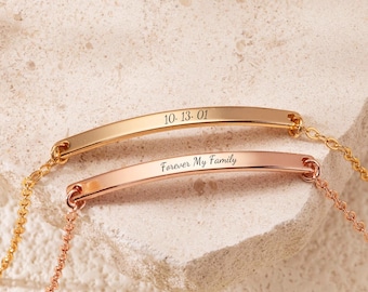 Personalized Name Bar Bracelet,Nameplate Bracelet,Custom Initial Bracelet,Custom Mini Bar Bracelet with Name Initials Gift for Mom,For Her