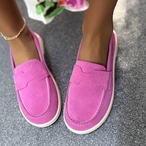 Women custom suede spring shoes, fashion handmade barefoot loafers, colors personalized moccasins gift her, girl, wife, mom, trendy style