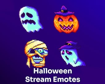 Halloween Stream Emotes and Sub Badges, Spooky Pumpkin Ghost Witch Hat