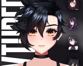 Modelo de VTuber Gótica: Avatar Live2D listo para transmitir, 6 emoticonos, 6 alertas.
