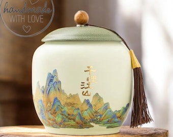 Recipiente de cerámica de lujo para té: frasco sellado de gran capacidad para té negro, blanco y verde suelto. Almacenamiento de té chino de alta gama para el hogar y la cocina.