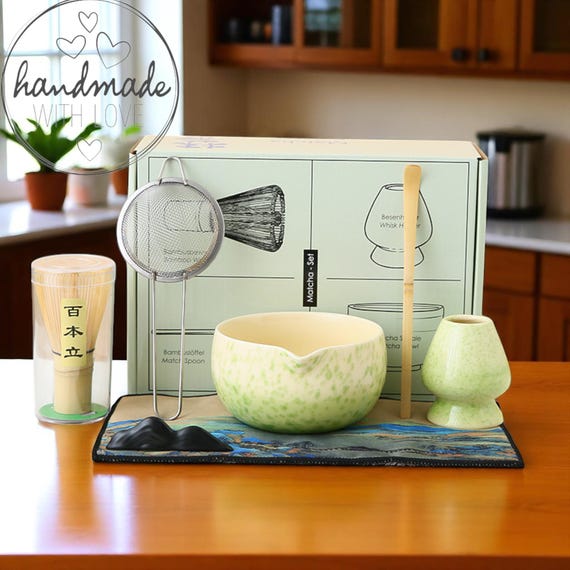 Set Da Tè Matcha 5 Pezzi In Ceramica - Kit Completo Con Frusta In Bambù, Ciotola E Supporto Per Cerimonia Giapponese