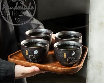 Adorable taza de té de cerámica con forma de gato (120 ml) – Adorable taza artesanal, regalo perfecto para amantes de los gatos, taza pequeña de cerámica, taza kawaii con forma de gato.