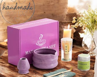 Matcha paarse theeklopperset – 1/2/4/6-delige bamboechasen voor Japanse ceremonie | Prachtige theeserviesset | Theeborstel en -hulpstuk voor perfecte matcha
