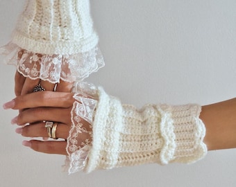 Crochet Lace Fingerless Gloves Pattern: Coquette Bridgerton Arm Warmers (PDF)