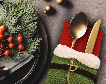 Elf Silverware Holder Crochet Pattern: Festive Christmas Tablescape (PDF Pattern)