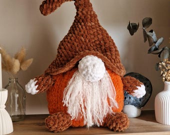 Pumpkin Gnome Crochet Pattern: Velvet Yarn Amigurumi (PDF Digital Download)